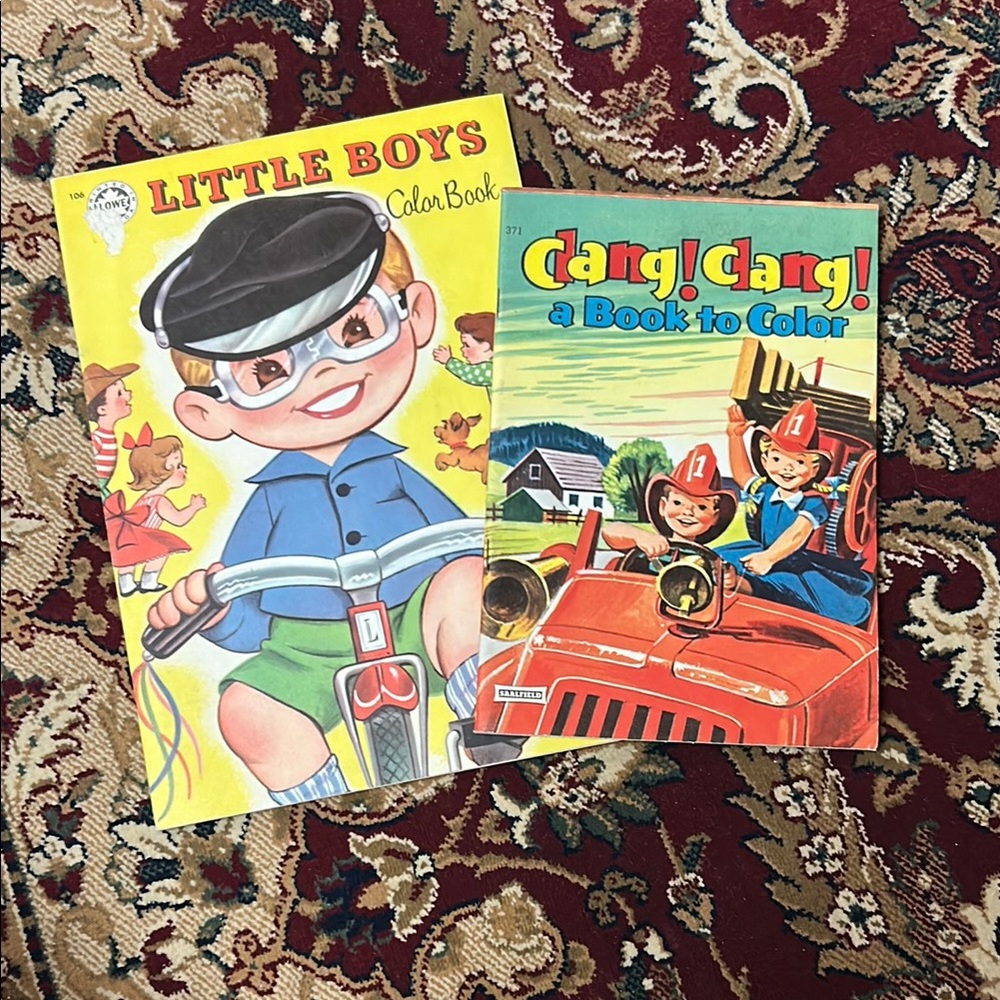 Little Boys and Clang! Clang! Vintage Coloring Books / Great Condition!